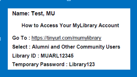 Alumni and Community Patrons MyLibrary Account